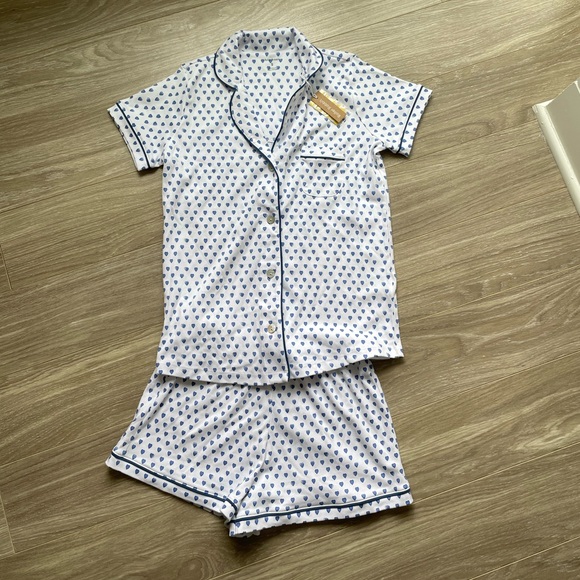 NWT Roller Rabbit Women’s Blue Hearts Polo Pajamas Set Sz S 100% Cotton - Picture 10 of 14